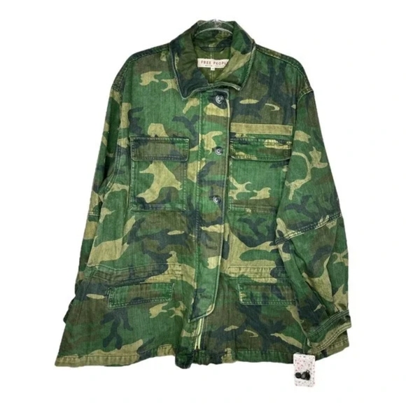 Free People Womens Seize The Day Oversized Camo Military Jacket M Green NWT - Picture 3 of 3